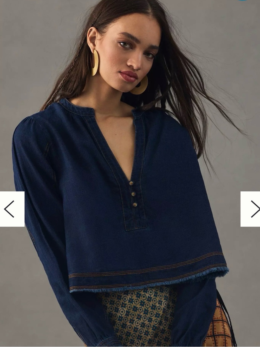 Pilcro Cropped Denim Peasant Blouse